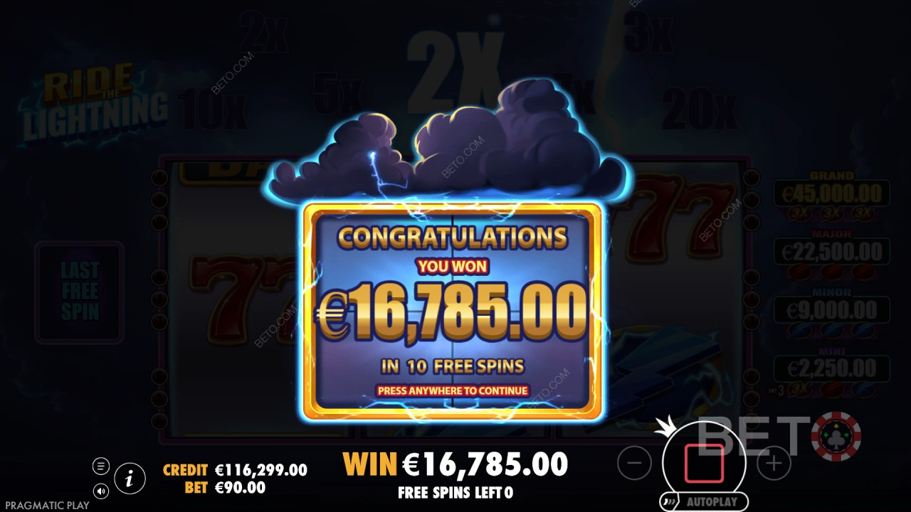 Câștigă 10.000x pariul tău în jocul ca la aparate online Ride the Lightning!