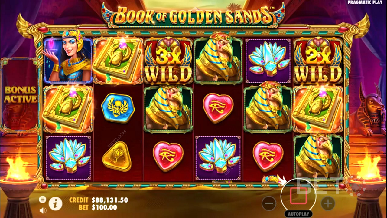 Multiplicatorul Wilds apare în jocul ca la aparate online Book of Golden Sands