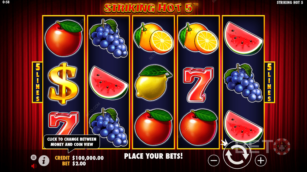 Joacă Striking Hot 5 astăzi și ai șansa de a câștiga premii în bani reali în valoare de 5.000x pariul.