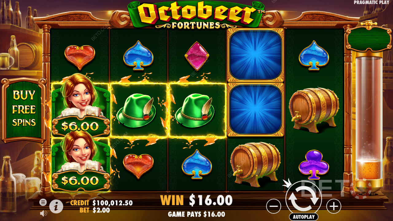 Simbolurile de bani aterizează des chiar și în jocul de bază din jocul ca la aparate Octobeer Fortunes.