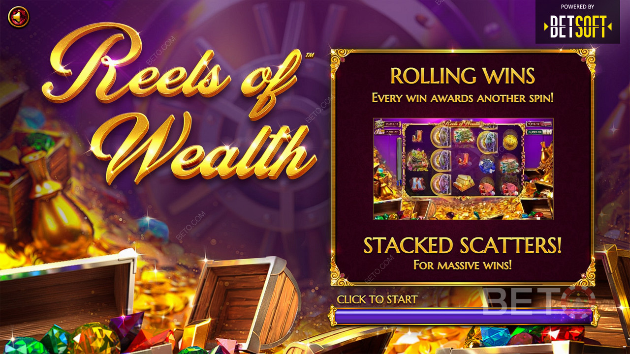 Funcțiile precum Rolling Wins și Scatter Pays se completează reciproc în jocul ca la aparate Reels of Wealth.