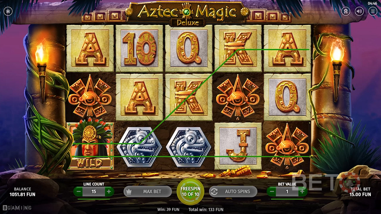 Războinicul aztec Wild te va ajuta să creezi câștiguri în jocul de cazino Aztec Magic Deluxe.
