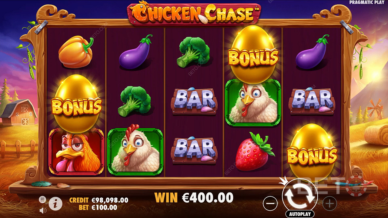 Câștigă 210x pariul tău în jocul ca la aparate Chicken Chase!