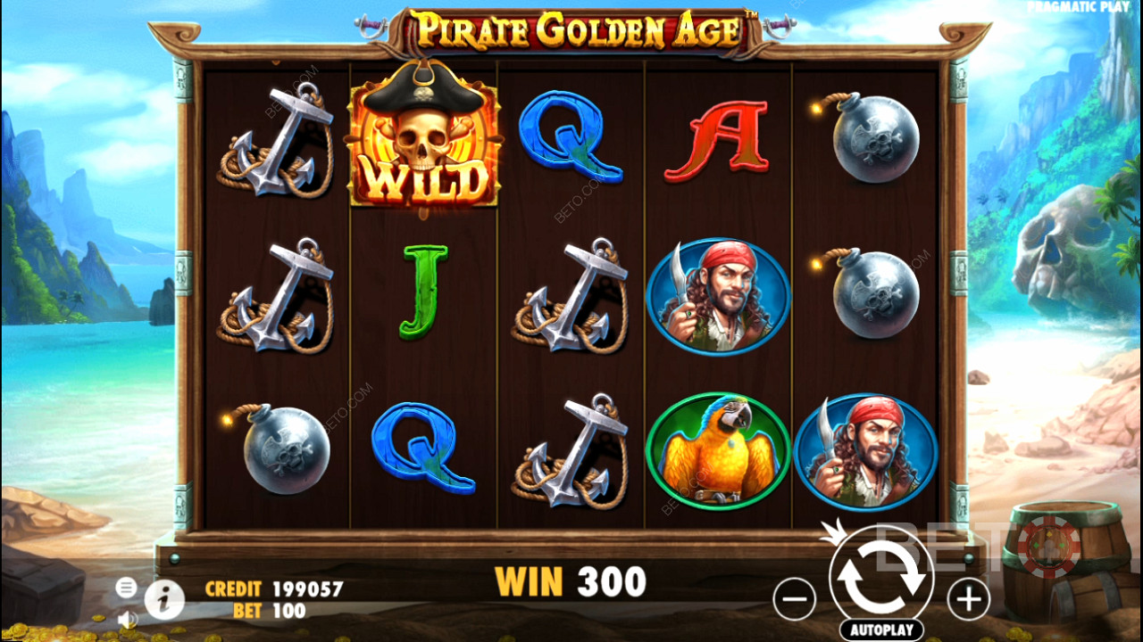 Chiar și simbolurile de plată obișnuite pot oferi câștiguri mari în jocul ca la aparate Pirate Golden Age.