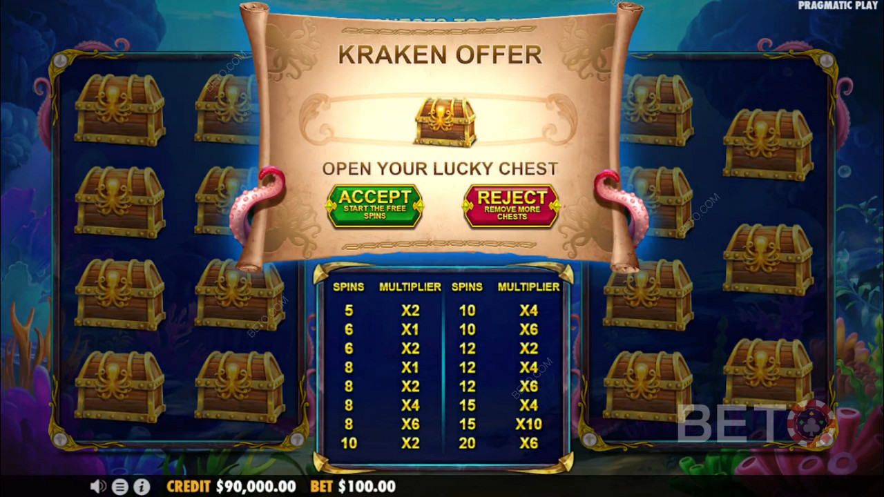 Acceptă oferta sau încearcă-ți norocul în mini-jocul din slotul online Release the Kraken 2.