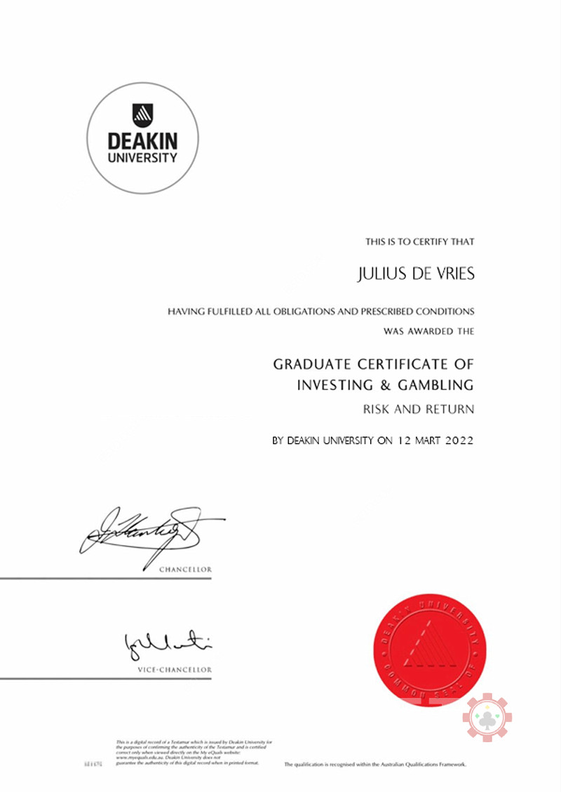 Julius de Vries - Certificat la Universitatea Deakin