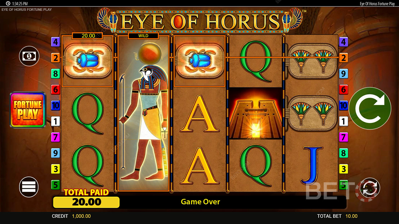 Câștigă 50.000x pariul tău în jocul ca la aparate online Eye of Horus Fortune Play!